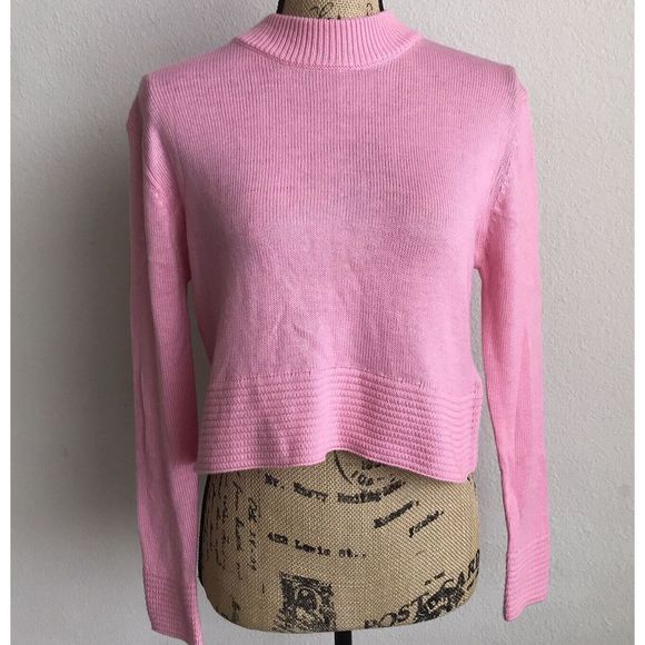 Top Shop Nordstrom Crop Sweater Size 4 Pink Acrylic Cashmere Long Sleeve NEW - Picture 7 of 7